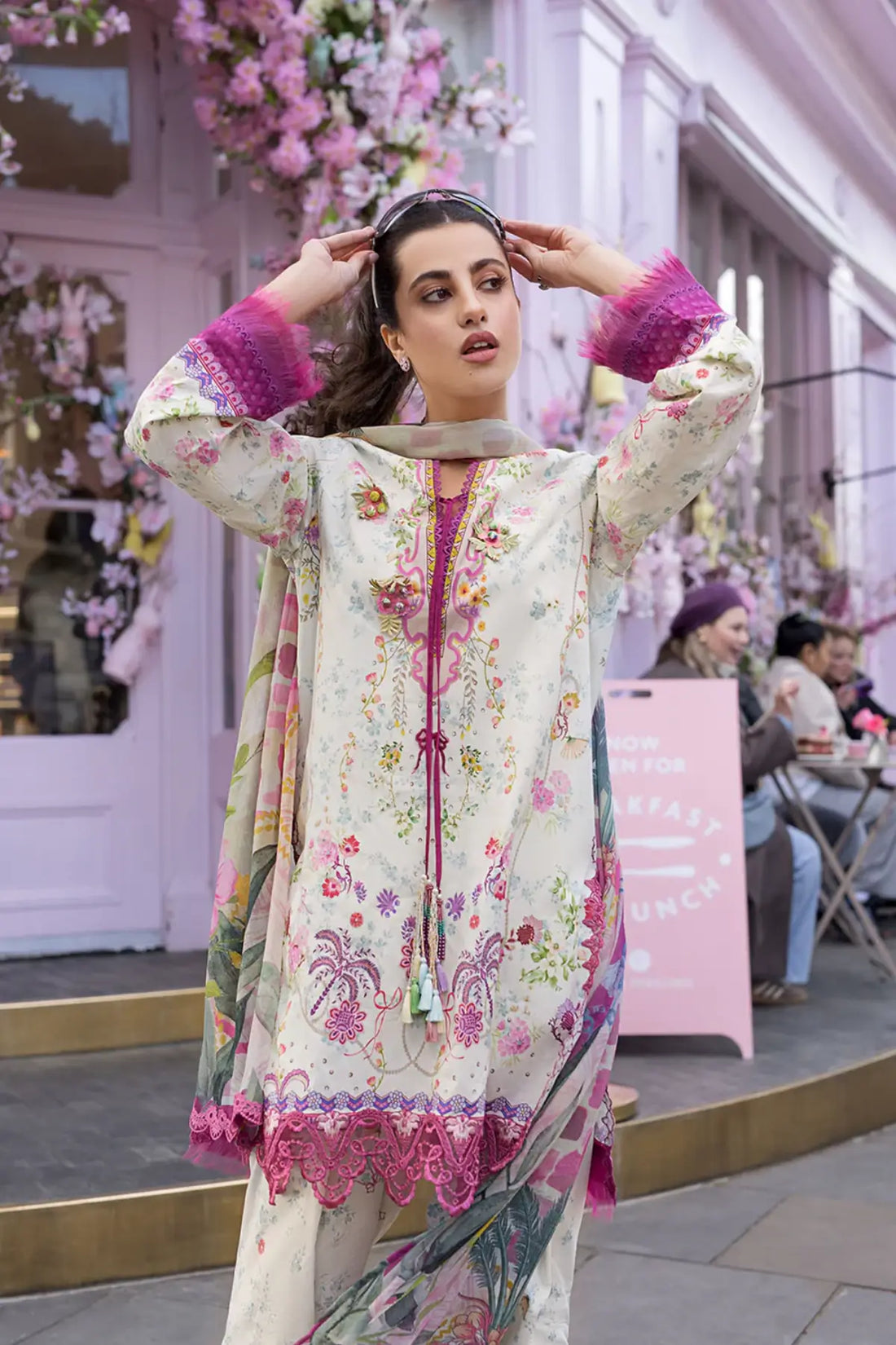 SNP26-7B cream lawn stitched 3 piece suit with chiffon dupatta by Sobia Nazir for Eid summer and festive wear