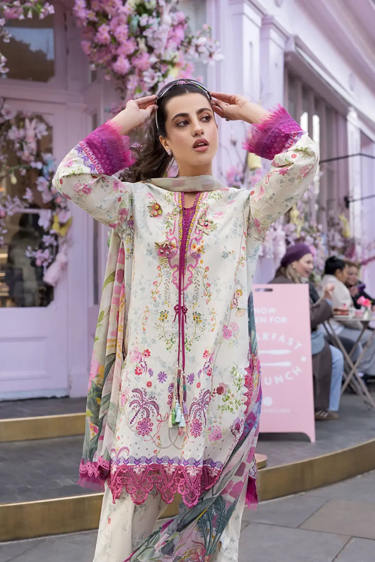 SNP26-7B cream lawn stitched 3 piece suit with chiffon dupatta by Sobia Nazir for Eid summer and festive wear