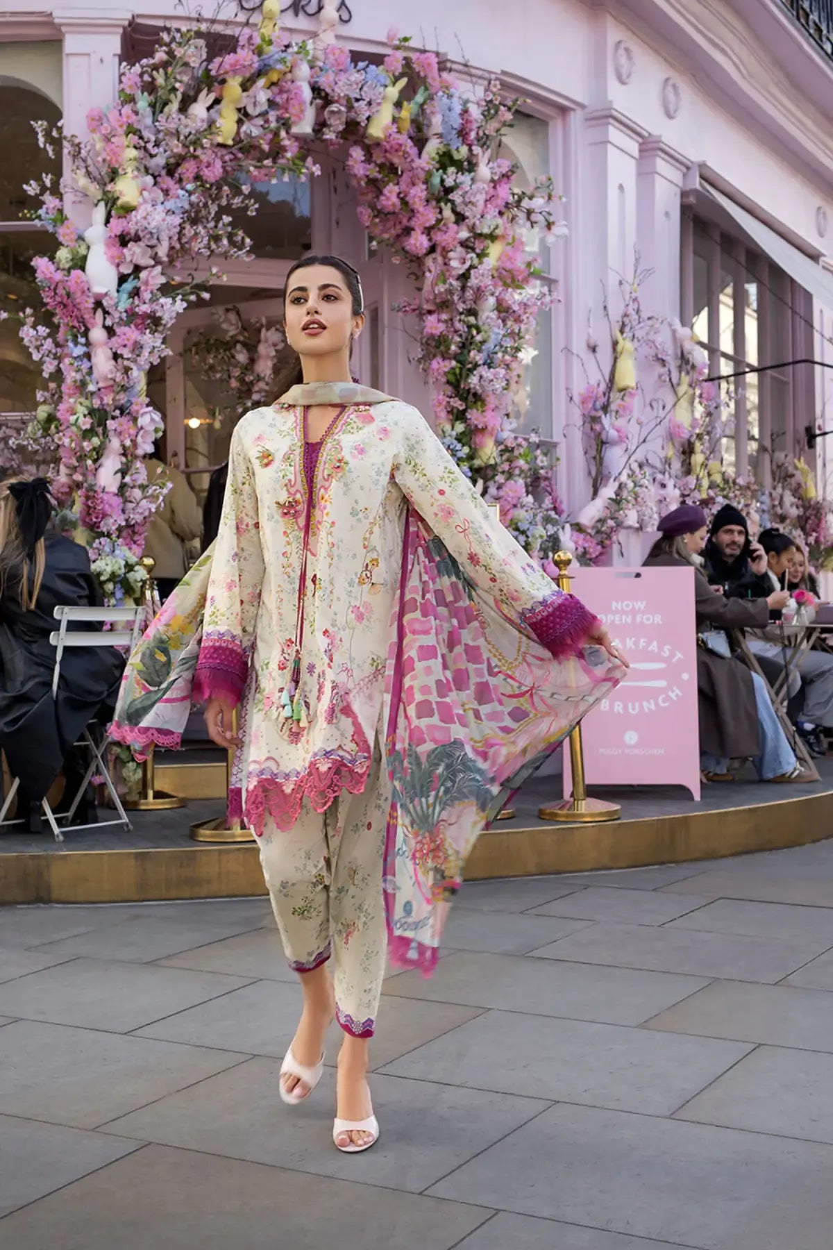 SNP26-7B cream lawn stitched 3 piece suit with chiffon dupatta by Sobia Nazir for Eid summer and festive wear