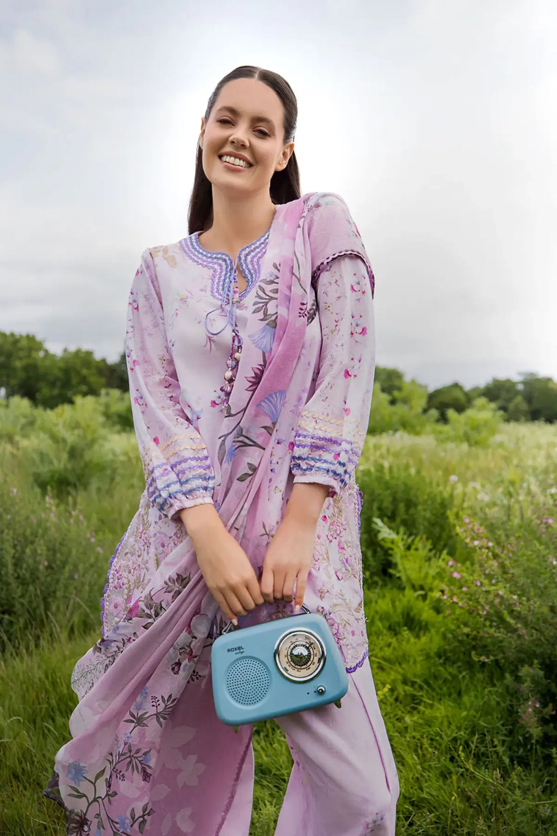 SNP26V2-3A Sobia Nazir Printed Lilac Stitched Lawn 3PC Suit with Printed Chiffon Dupatta