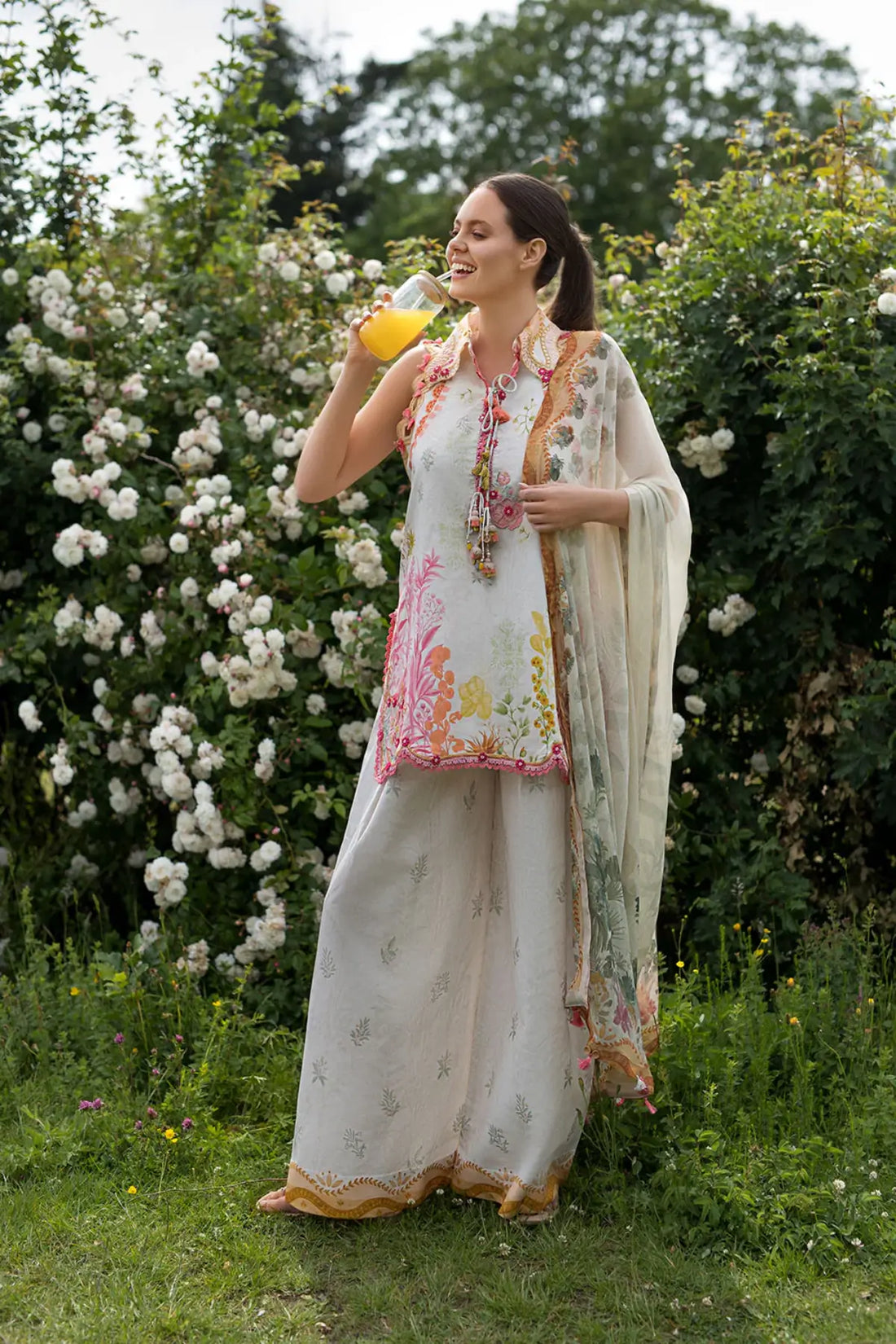 SNP26V2-4A Sobia Nazir Off White Stitched Lawn 3PC Suit with Printed Chiffon Dupatta