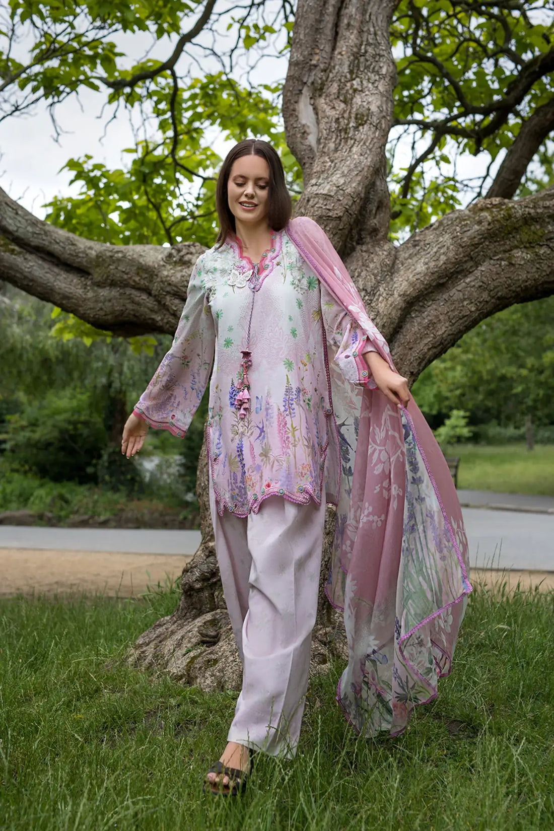 SNP26V2-5A Sobia Nazir Pastel Pink Stitched Lawn 3PC Suit with Printed Chiffon Dupatta