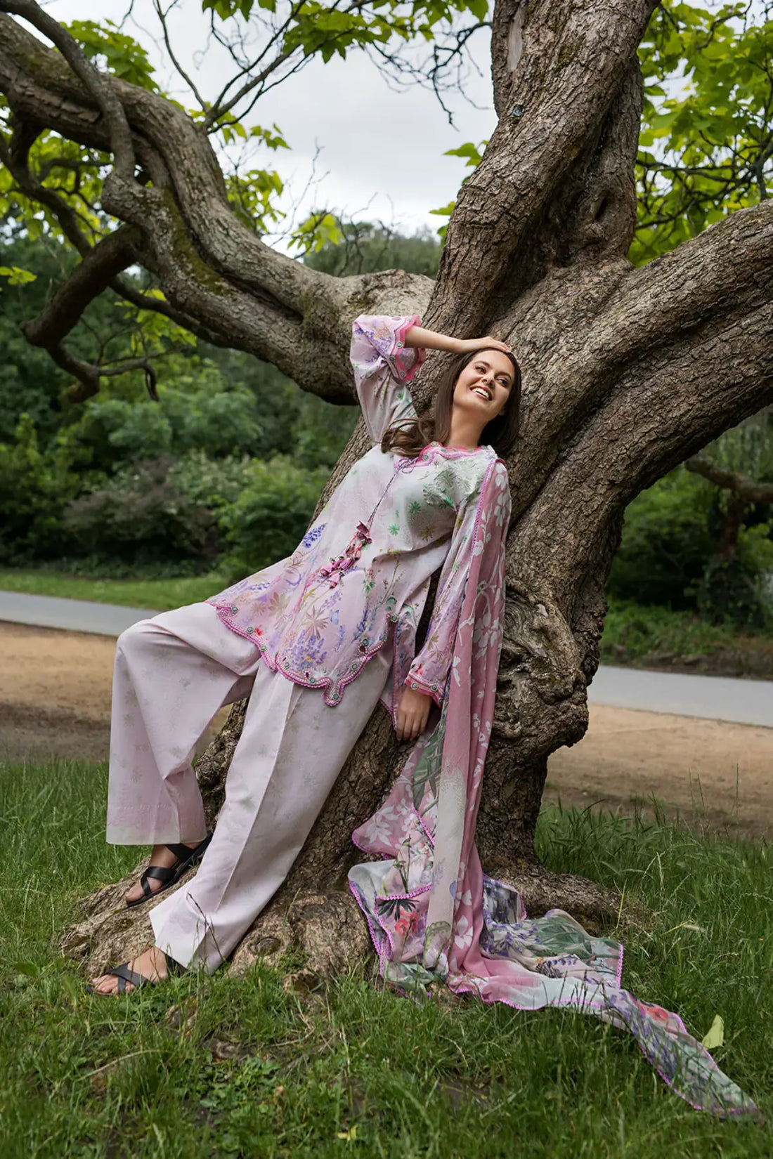 SNP26V2-5A Sobia Nazir Pastel Pink Stitched Lawn 3PC Suit with Printed Chiffon Dupatta
