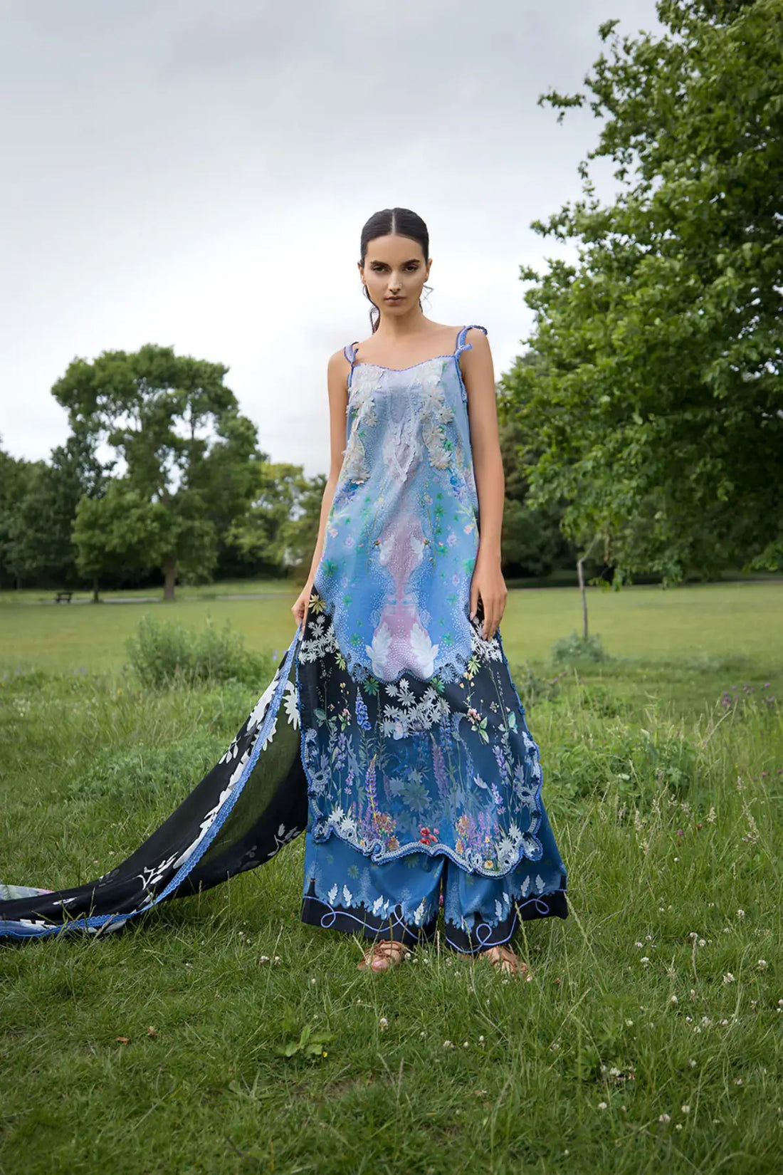 SNP26V2-5B Sobia Nazir Royal Blue Stitched Lawn 3PC Suit with Printed Chiffon Dupatta