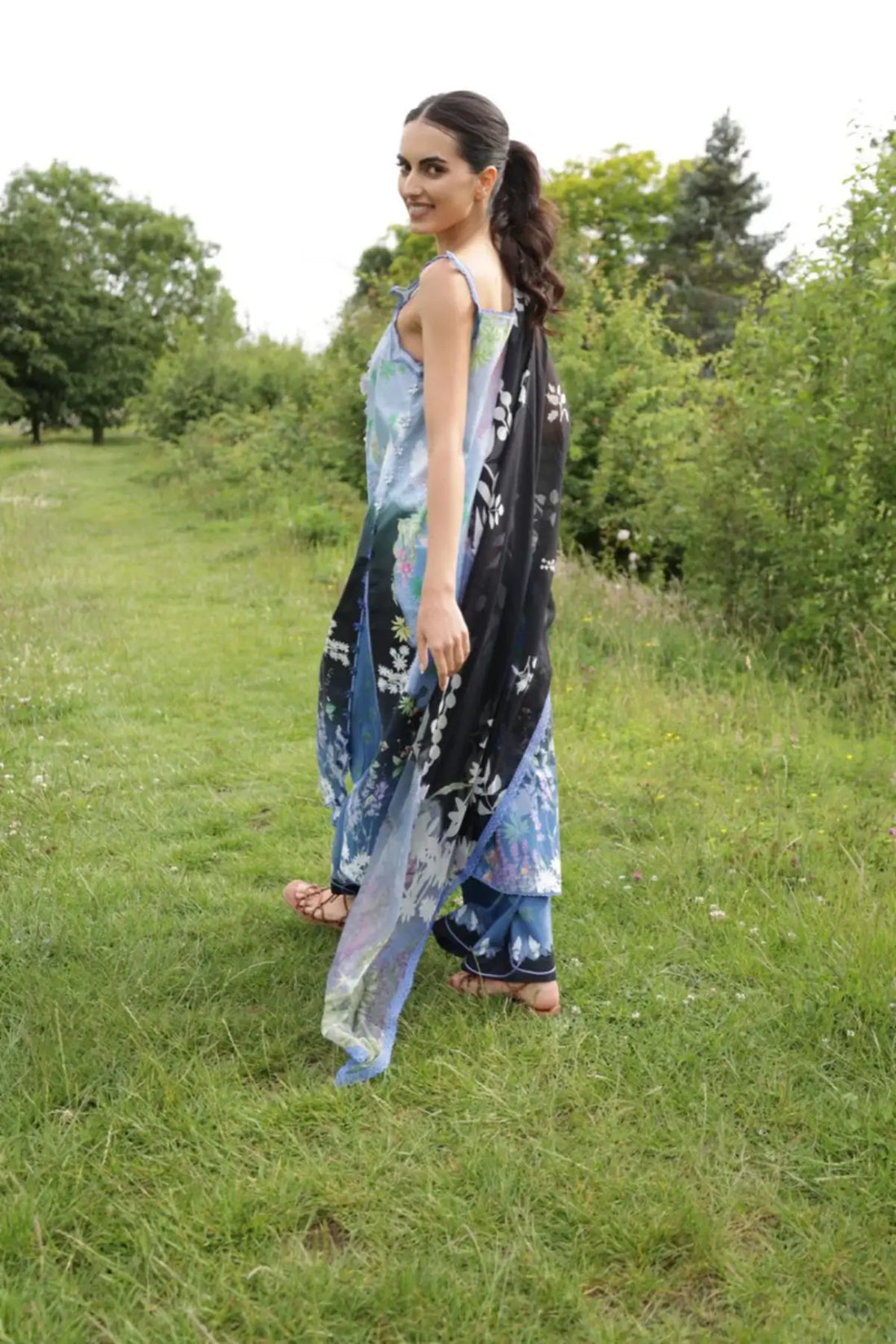 SNP26V2-5B Sobia Nazir Royal Blue Stitched Lawn 3PC Suit with Printed Chiffon Dupatta