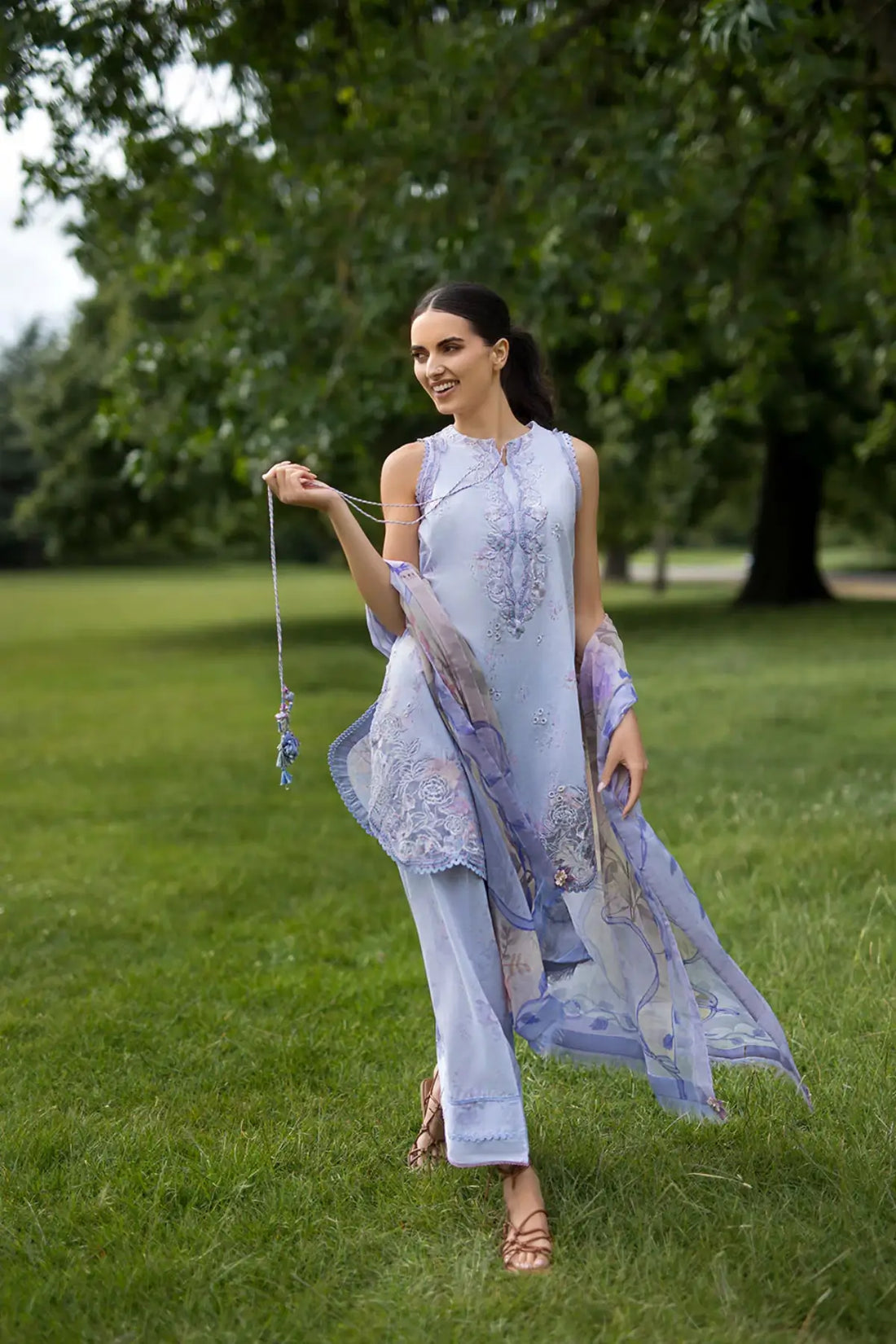 SNP26V2-6A Sobia Nazir Periwinkle Blue Stitched Lawn 3PC Suit with Printed Chiffon Dupatta