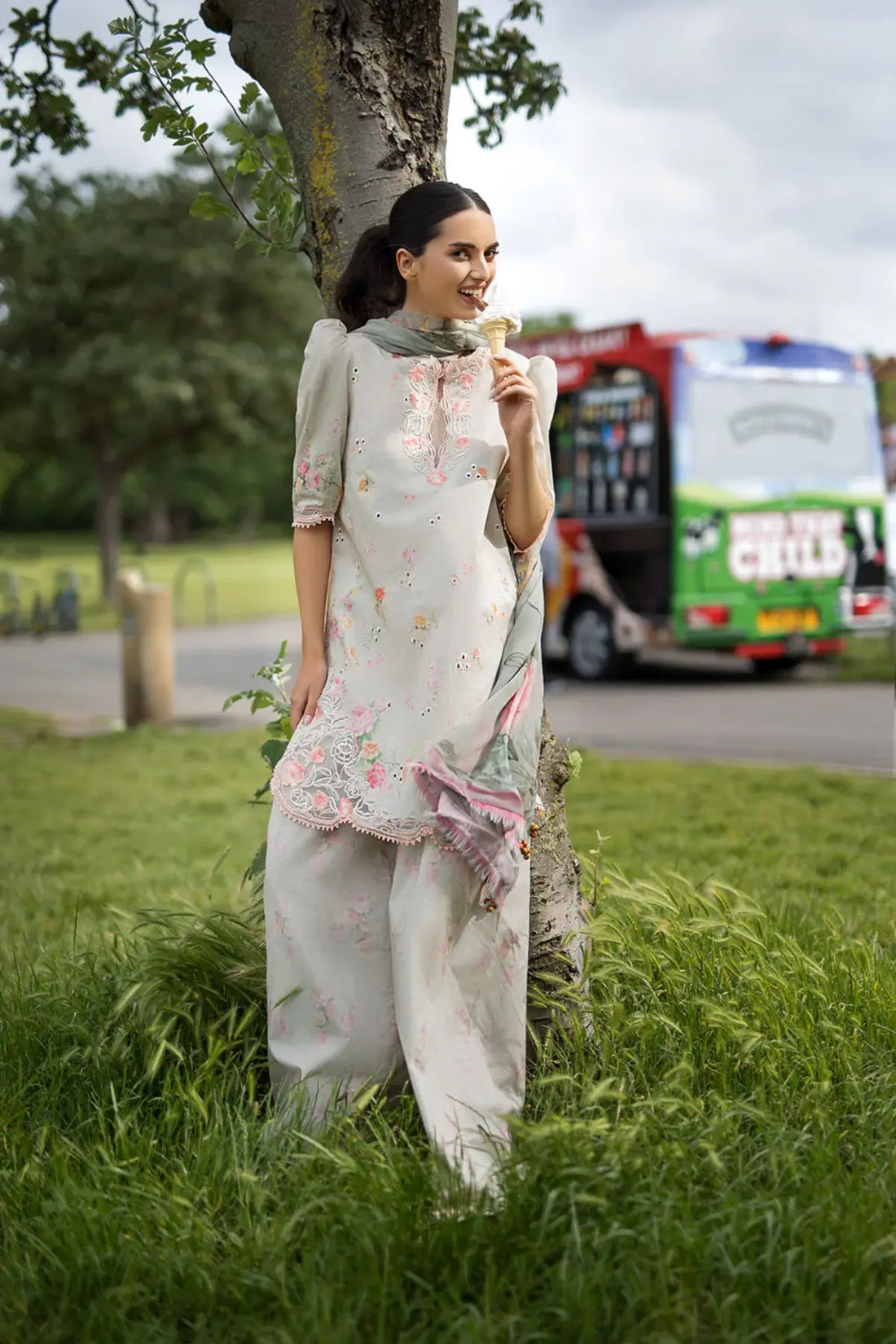 SNP26V2-6B Sobia Nazir SN Prints '26 Sage Green Lawn 3PC Suit with Printed Chiffon Dupatta 