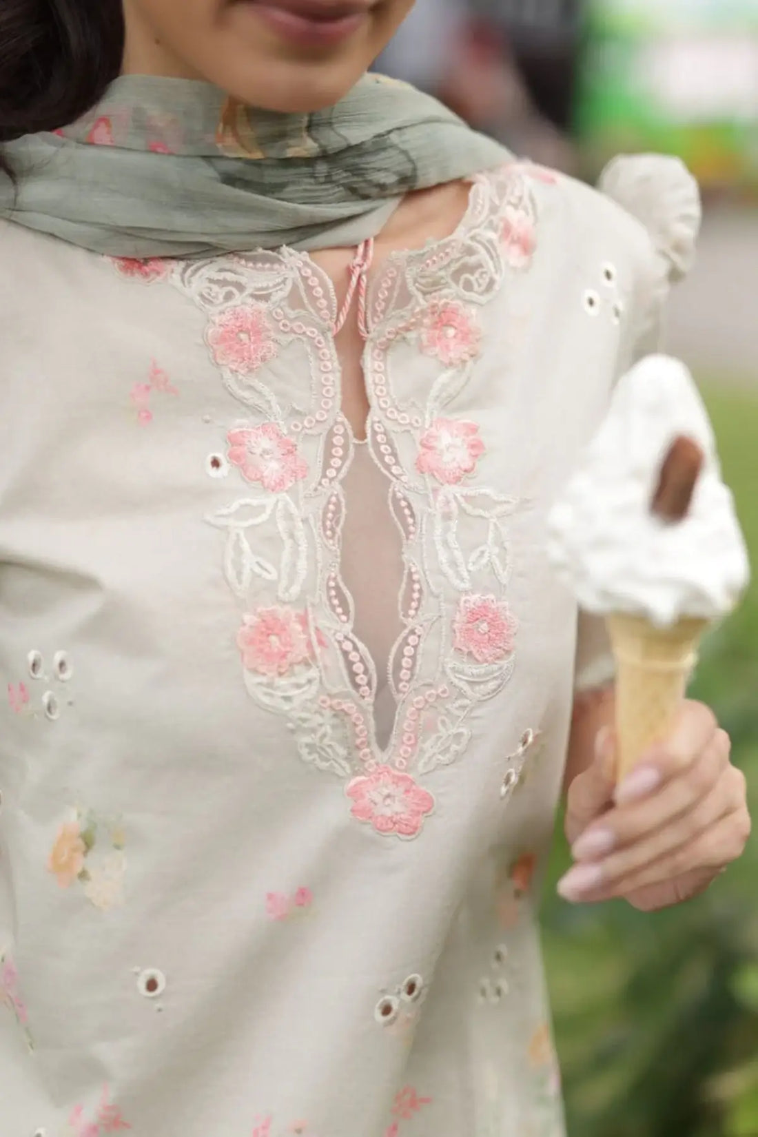 SNP26V2-6B Sobia Nazir SN Prints '26 Sage Green Lawn 3PC Suit with Printed Chiffon Dupatta 