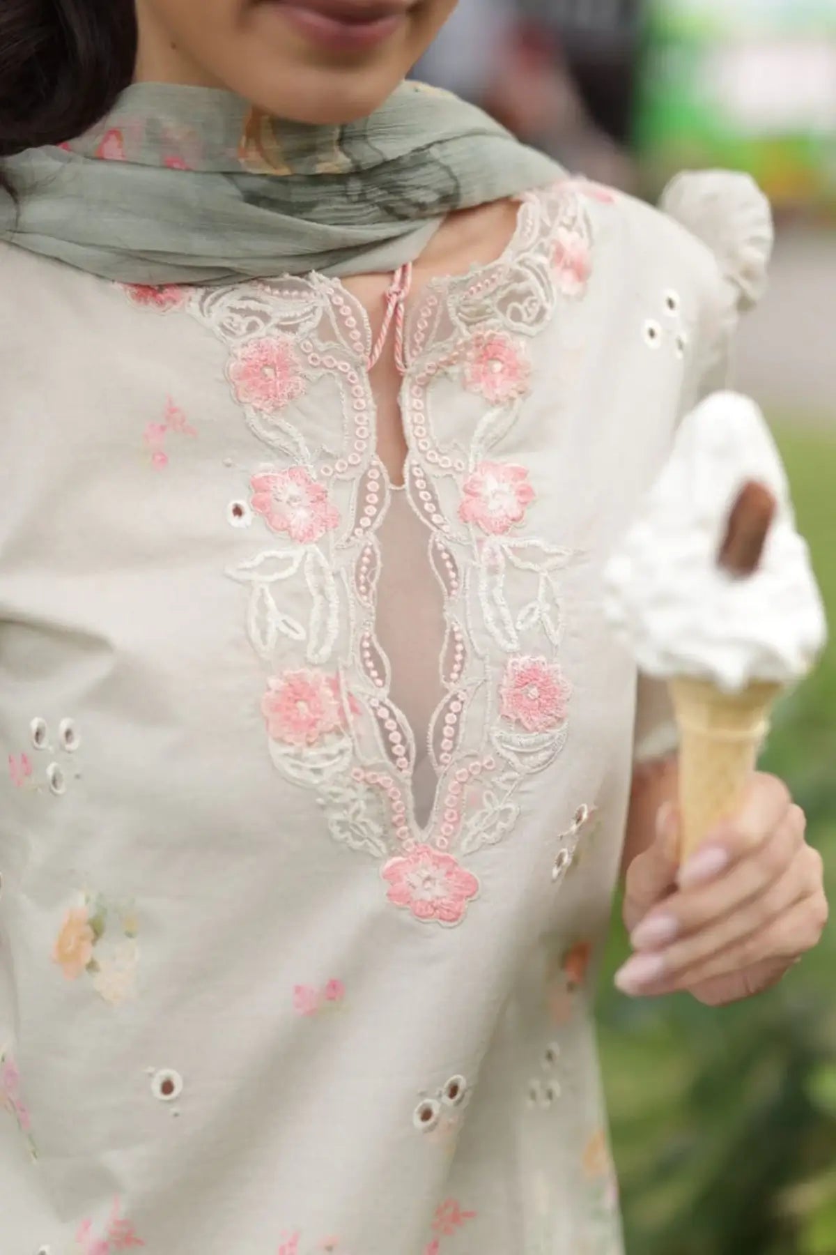 SNP26V2-6B Sobia Nazir SN Prints '26 Sage Green Lawn 3PC Suit with Printed Chiffon Dupatta 