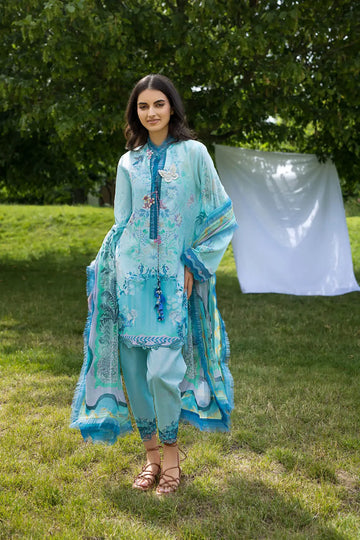 SNP26V2-7B Sobia Nazir Summer Turquoise Stitched Lawn Suit with Printed Chiffon Dupatta