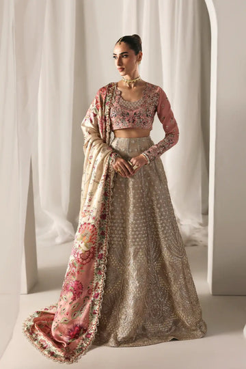 SOFT GLIMMER Emaan Adeel blush pink Pakistani stitched lehenga with embroidered shawl Pakistanimoda.