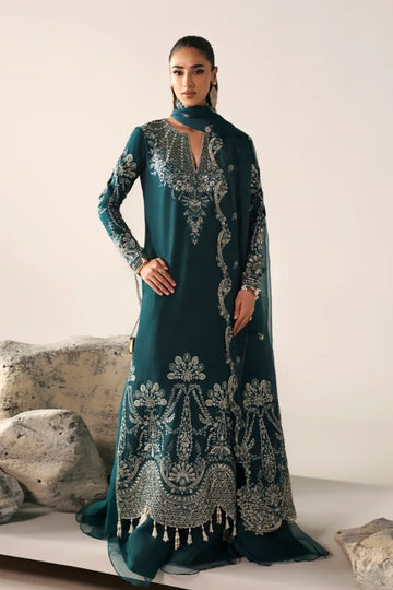 STARLIGHT SWAY Emaan Adeel Teal wedding formal silk stitched dress Pakistanimoda.