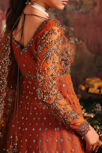 Charizma STM-5-01 Rust Net Pishwas with Hand Embroidery, Sharara & Sequin Dupatta for Reception – Pakistanimoda