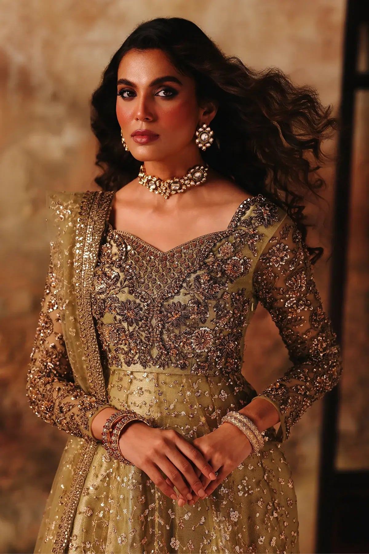 STM-5-07 Charizma Mahsuri pistachio green net pishwas with tissue sharara and sequin net dupatta 3PC RTW