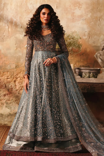 STM 25-014 Charizma Mahsuri blue net pishwas with tissue sharara and sequin border net dupatta 3PC RTW