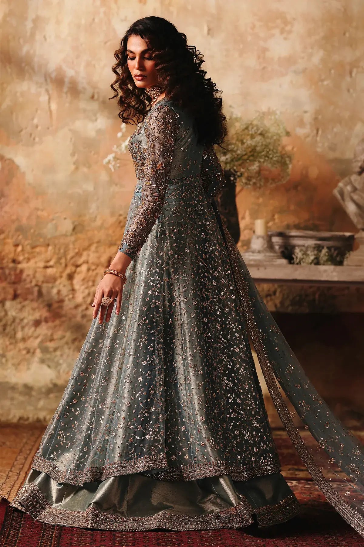 STM 25-014 Charizma Mahsuri blue net pishwas with tissue sharara and sequin border net dupatta 3PC RTW