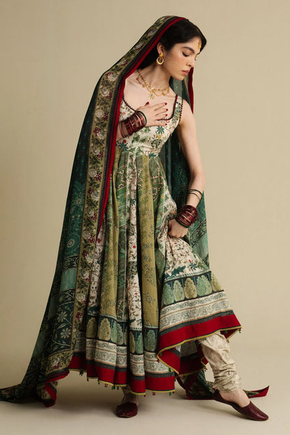 Saawan-D2-Luxurious Pima-Lawn outfit with archival borders by-Zara shahjahan