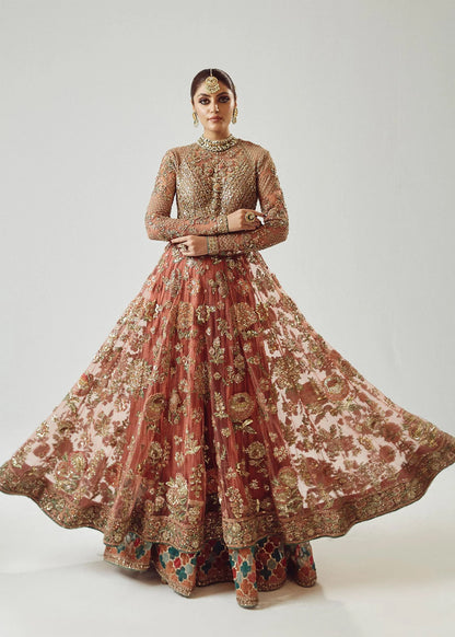 Saaz-Rose Gold Net Peshwas with Crushed Sharara