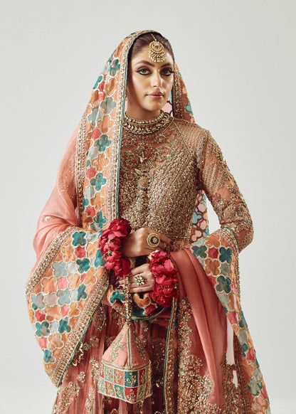 Saaz-Rose Gold Net Peshwas with Crushed Sharara