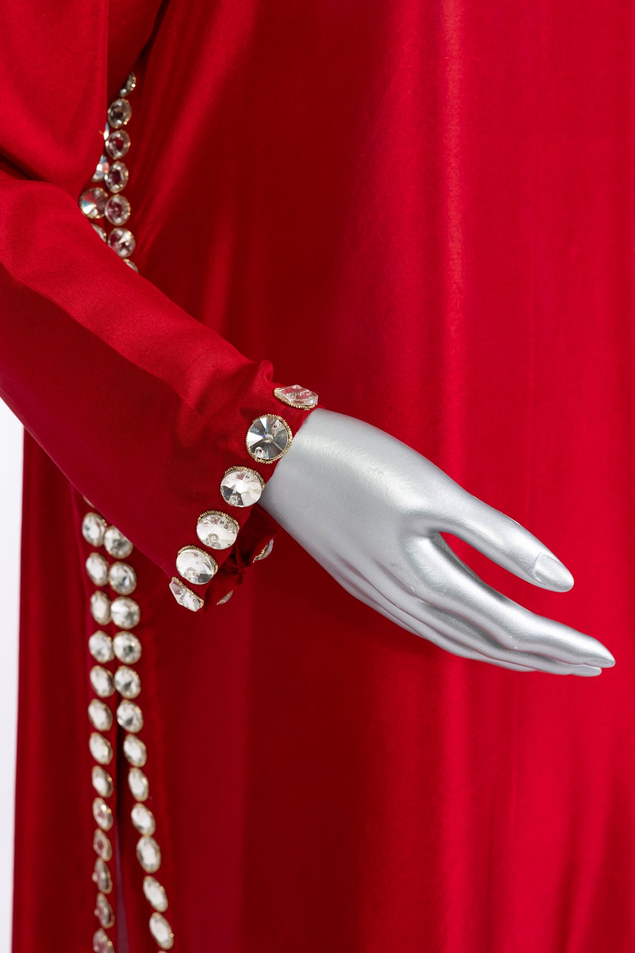 Sabeen red pure raw silk suit with stone-embellished shirt, straight shalwar, and organza dupatta for casual day wear by MariamRaj