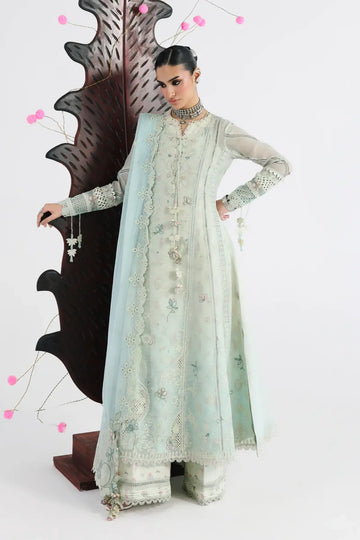Sabel QFL-08 mint embroidered stitched 3PC suit by Qalamkar with chiffon dupatta festive lawn 2026