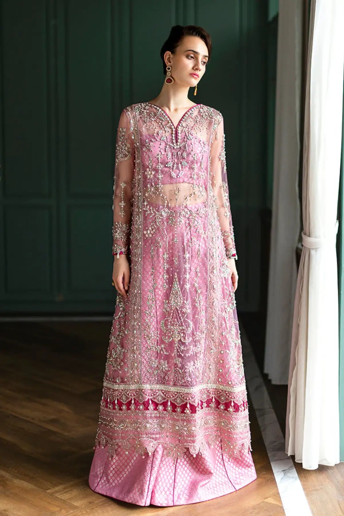 Sabine Mushq stitched pink net wedding formal dress