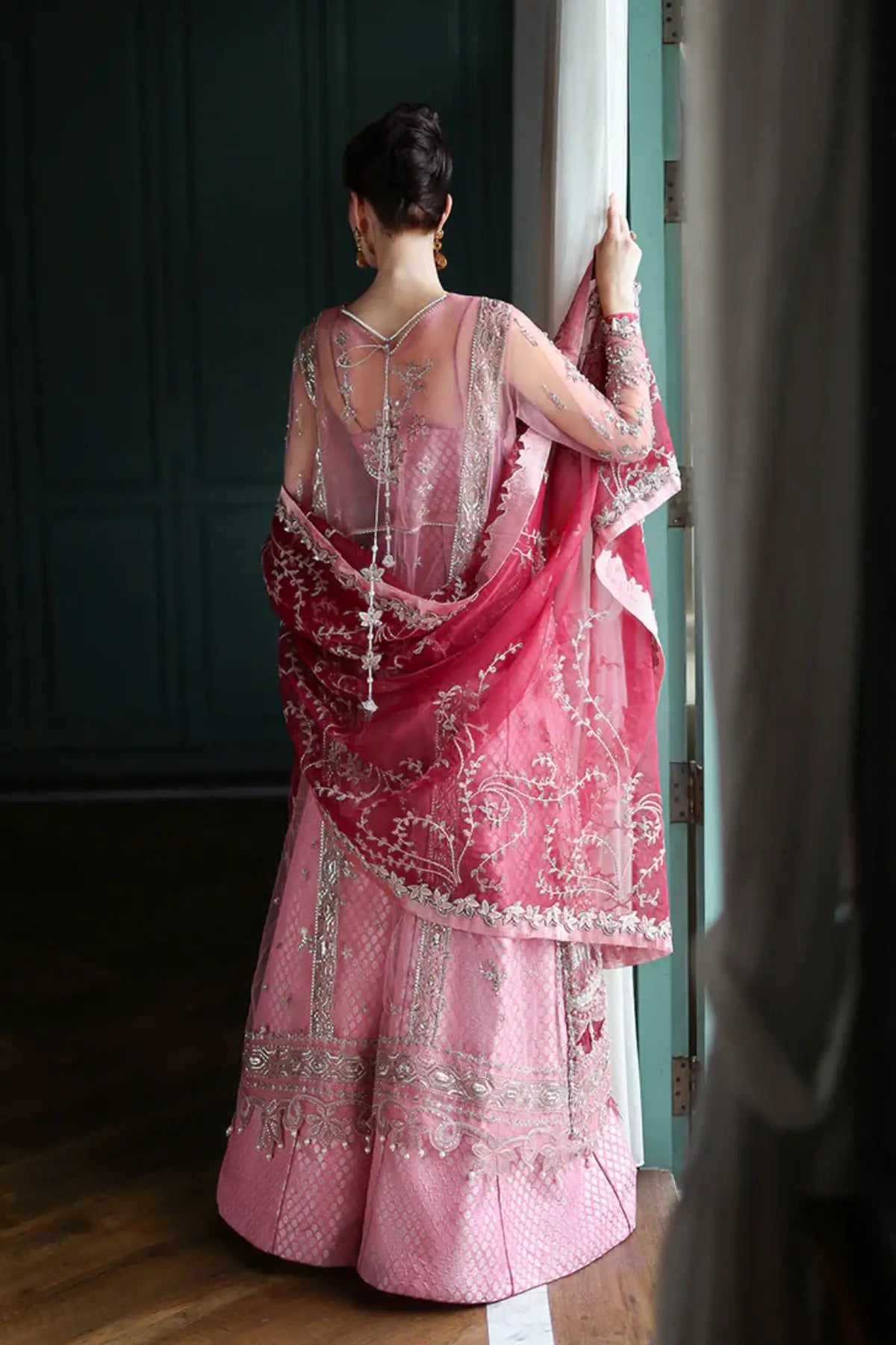 Sabine Mushq stitched pink net wedding formal dress
