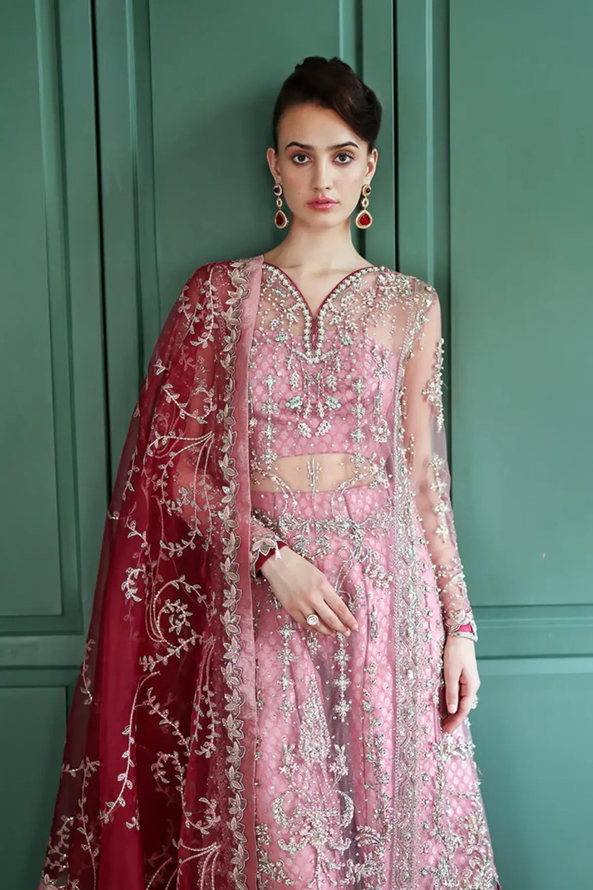 Sabine Mushq stitched pink net wedding formal dress