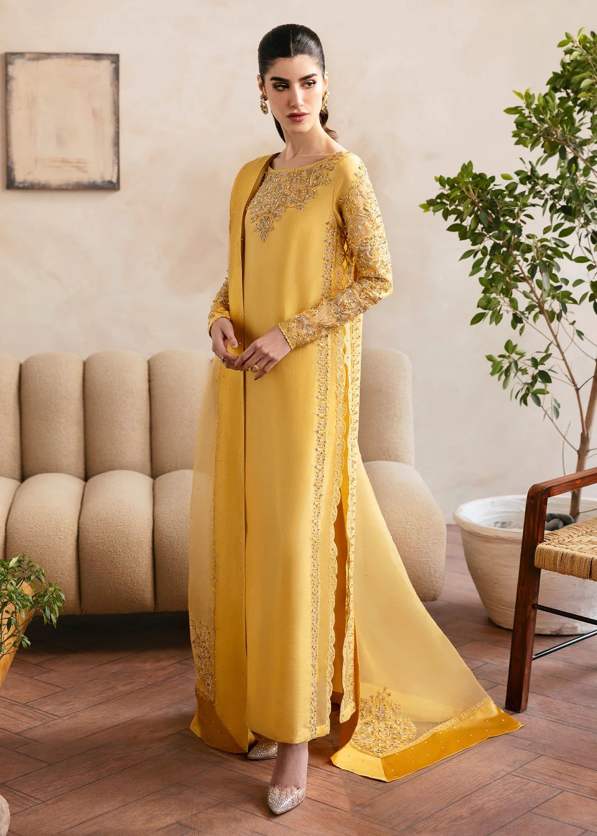 Saesha-Hand-Embroidered Raw Silk Shirt with Sleek Trousers By-Kanwal Malik