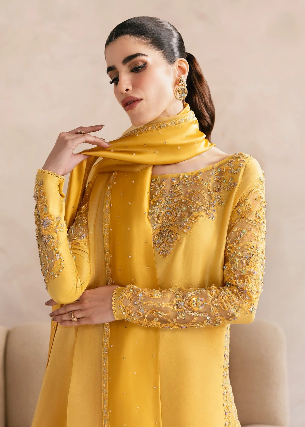 Saesha-Hand-Embroidered Raw Silk Shirt with Sleek Trousers By-Kanwal Malik