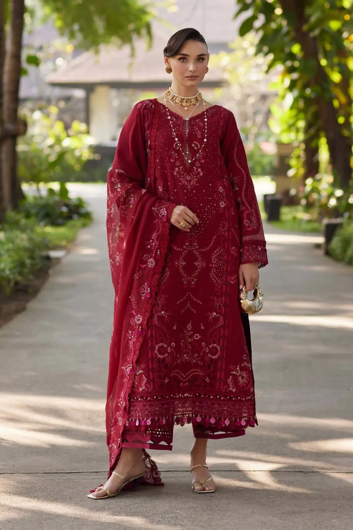 Safa by Kanwal Malik ruby lawn 3 piece stitched suit with chiffon dupatta at Pakistanimoda