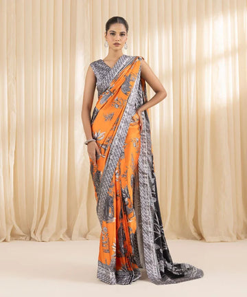 Saffron Bliss -Stylish Evening Wear Saree in Satin Fabric