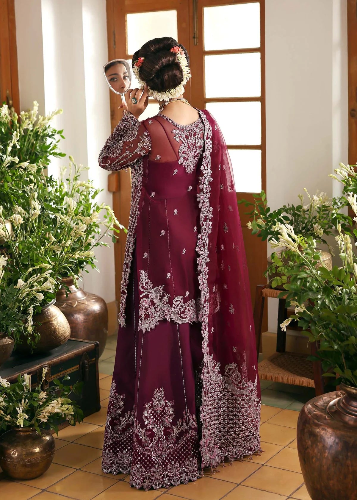 Safiya – Imperial Plum Organza Suit Maahi Festive ’25 by Kanwal Malik stitched only with embroidery, laser-cut dupatta & trouser – festive wear.