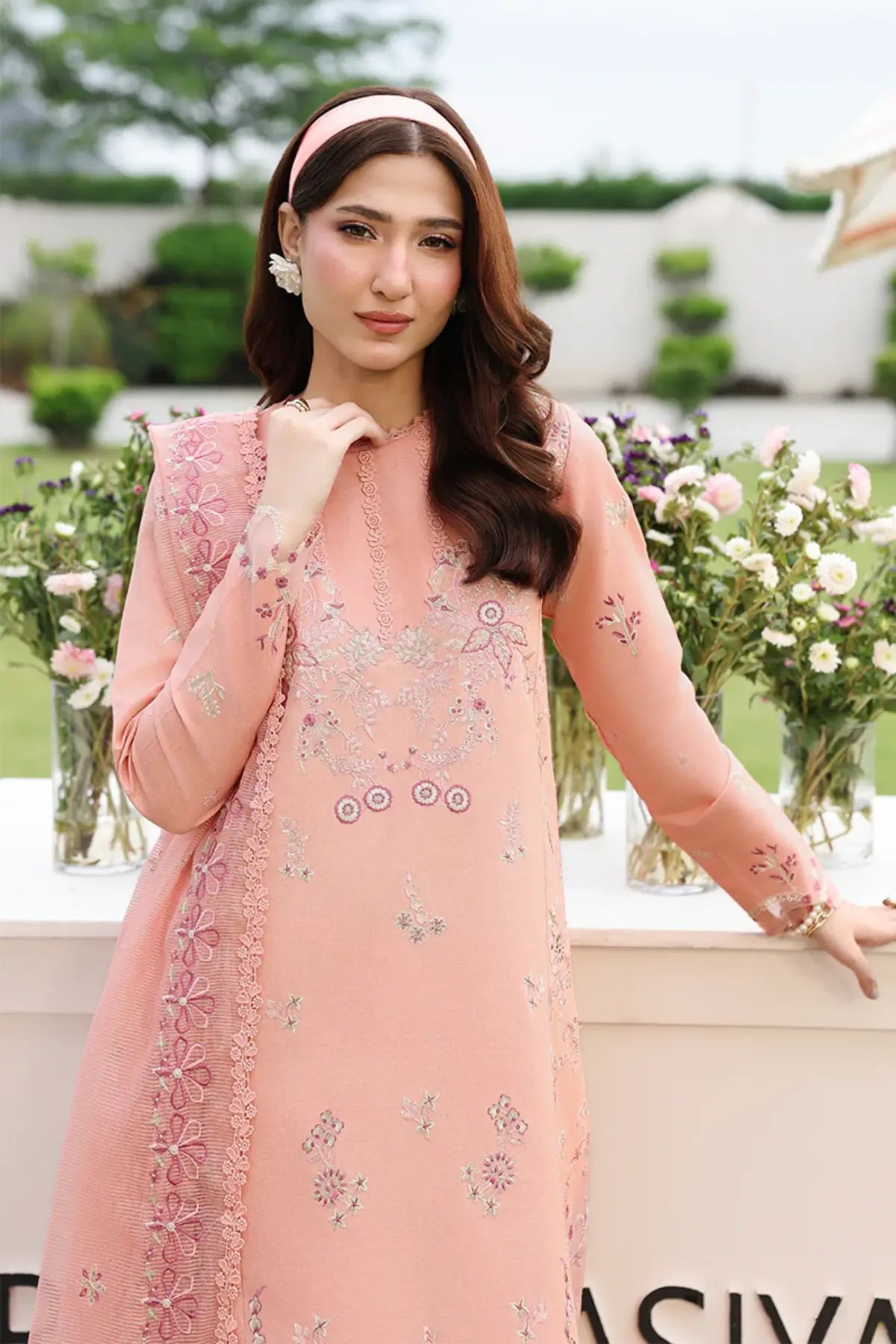 Sahar by Rang Rasiya Apricot Luxury Lawn Stitched 3PC Suit with Embroidered Textured Dupatta