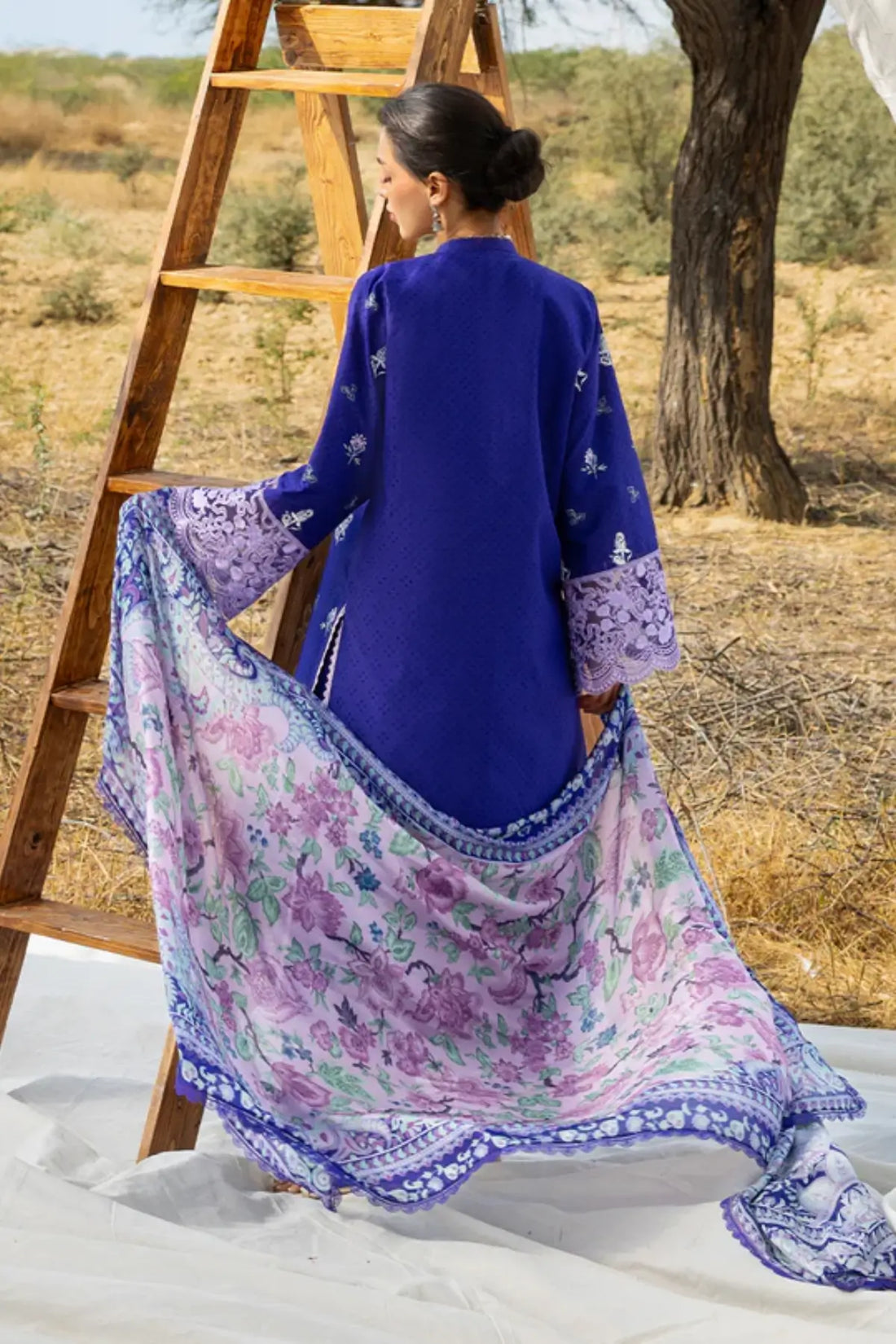 Zainab Chottani Sahar purple chikankari stitched lawn 3PC with jacquard shirt lawn pants and silk dupatta
