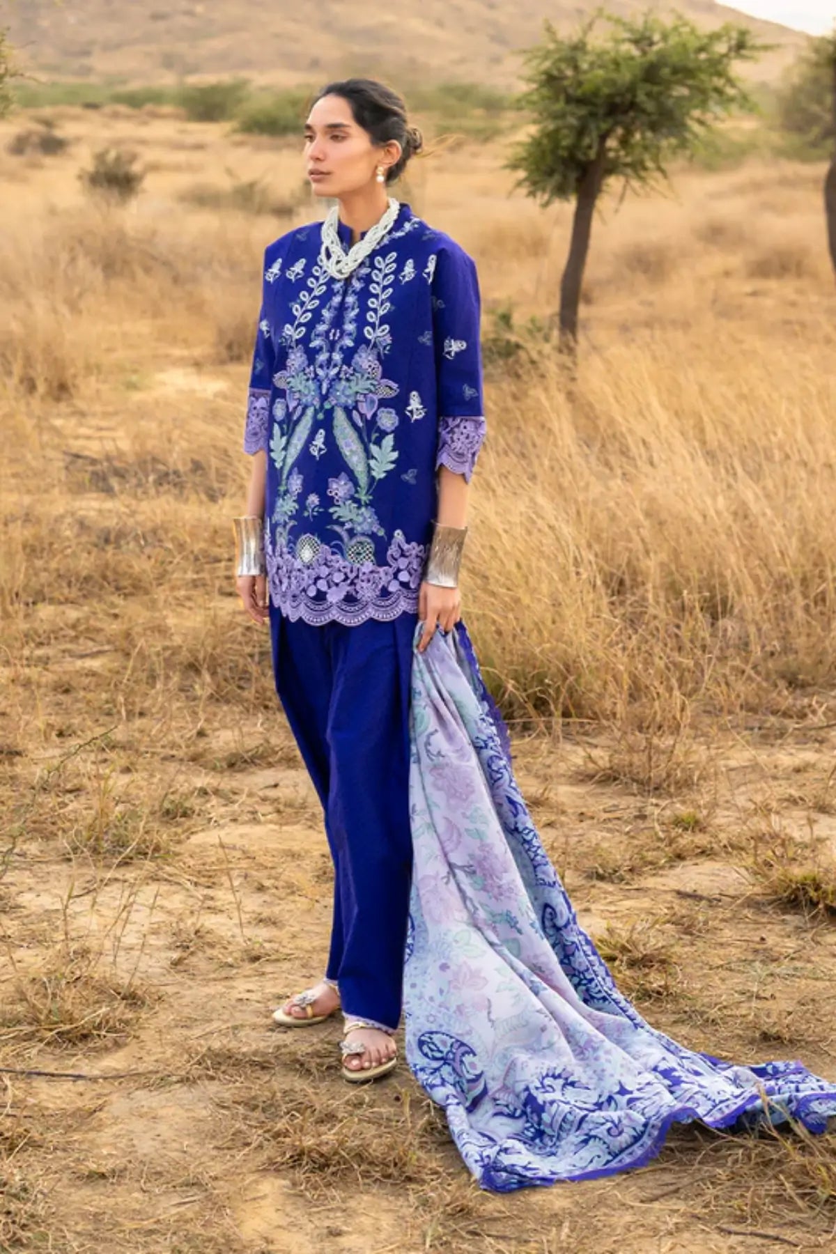 Zainab Chottani Sahar purple chikankari stitched lawn 3PC with jacquard shirt lawn pants and silk dupatta
