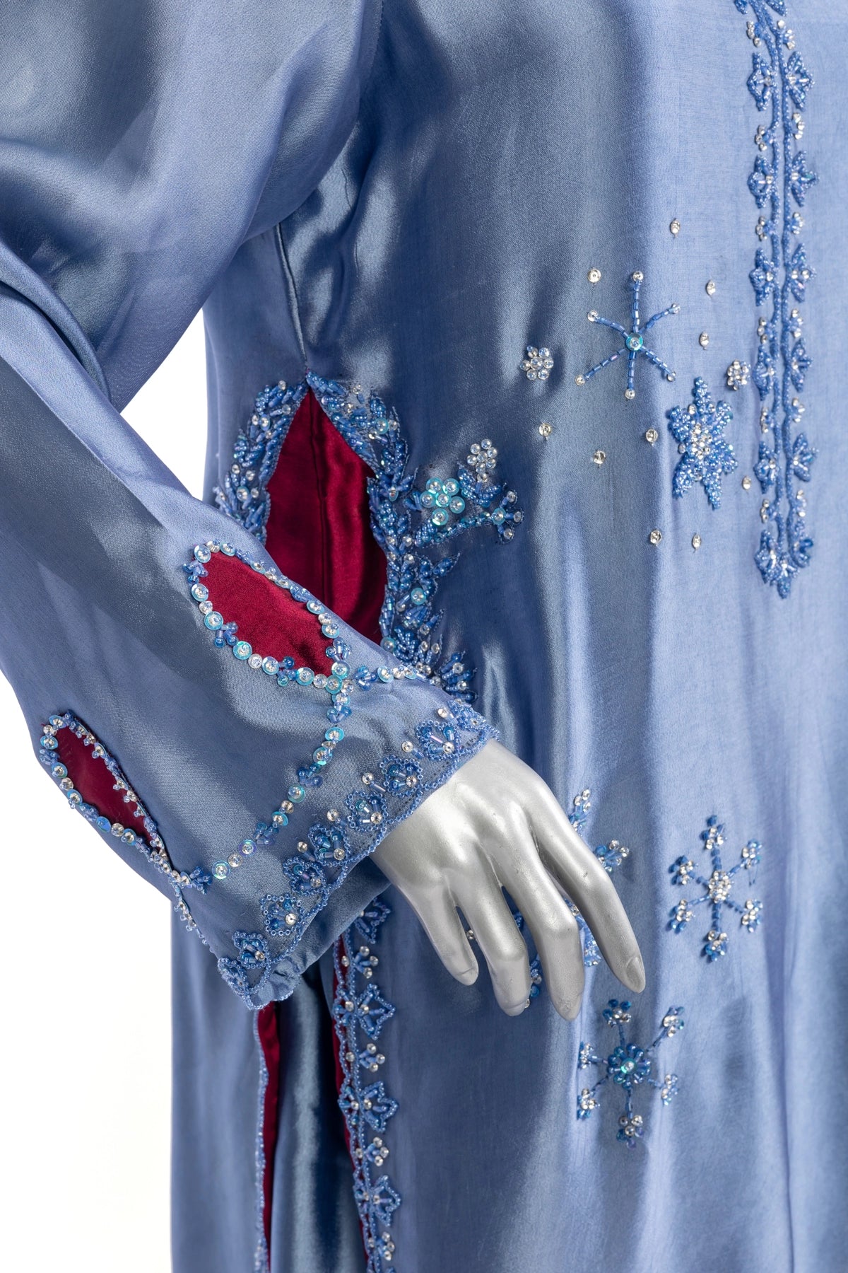 Sahiba bluish grey sheesha silk formal suit with maroon silk dupatta by MariamRaj