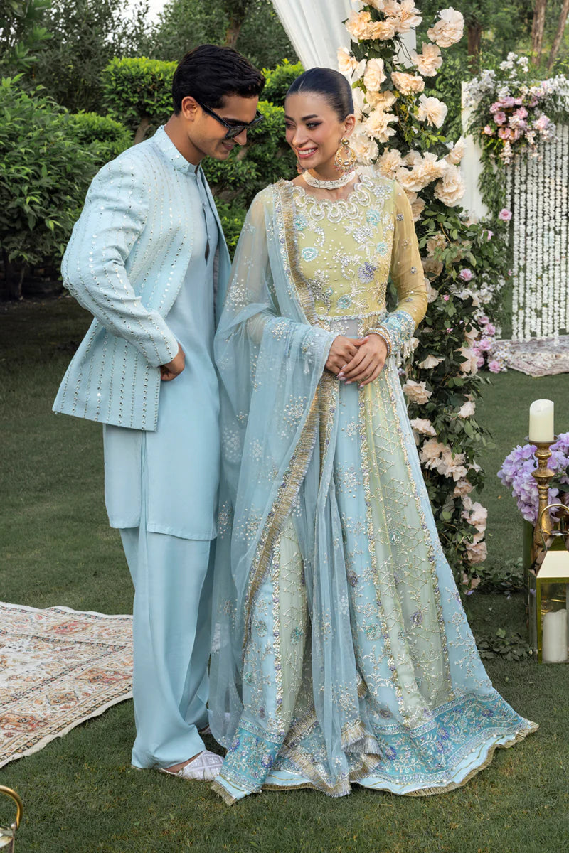 Buy Samara – Blue Chiffon Stitched Wedding Dress Online Pakistanimoda
