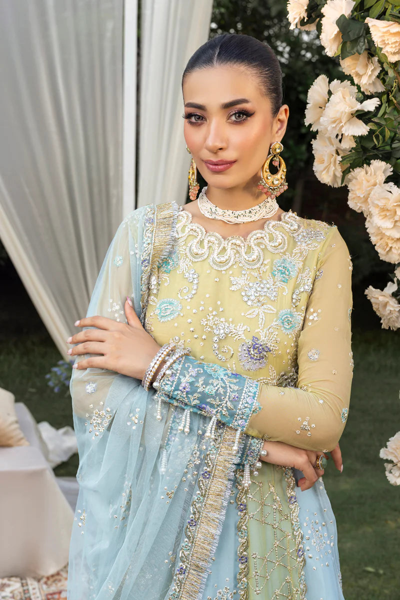 Buy Samara – Blue Chiffon Stitched Wedding Dress Online Pakistanimoda