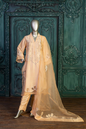 Sanam-Peach Silk Pakistani Designer Suit with Pearl, Stone & Sequin Handwork