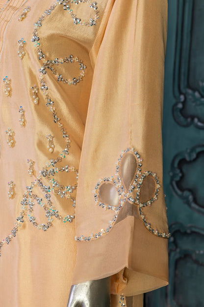 Sanam-Peach Silk Pakistani Designer Suit with Pearl, Stone & Sequin Handwork