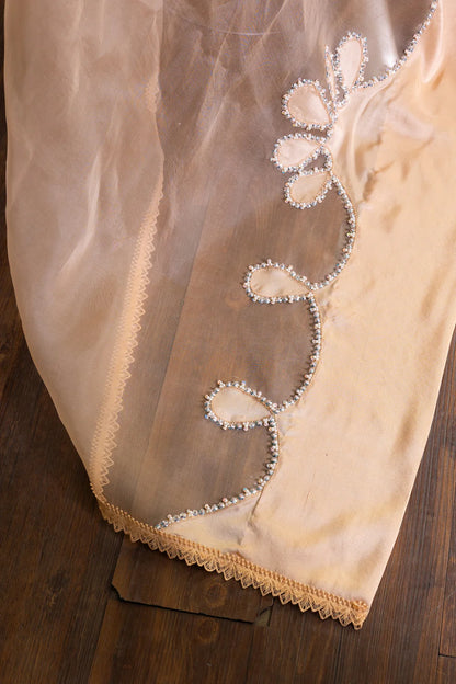Sanam-Peach Silk Pakistani Designer Suit with Pearl, Stone & Sequin Handwork