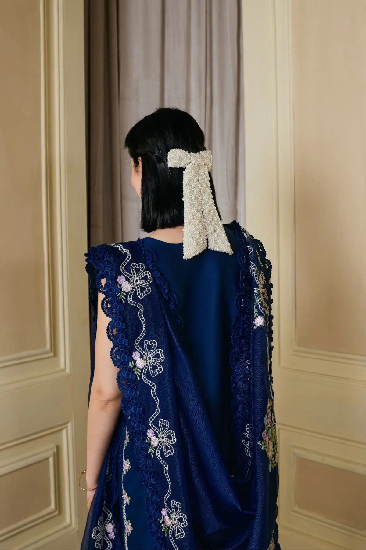 Sanam Maryam Hussain Navy Blue Embroidered Lawn 3PC Suit with Cotton Net Dupatta