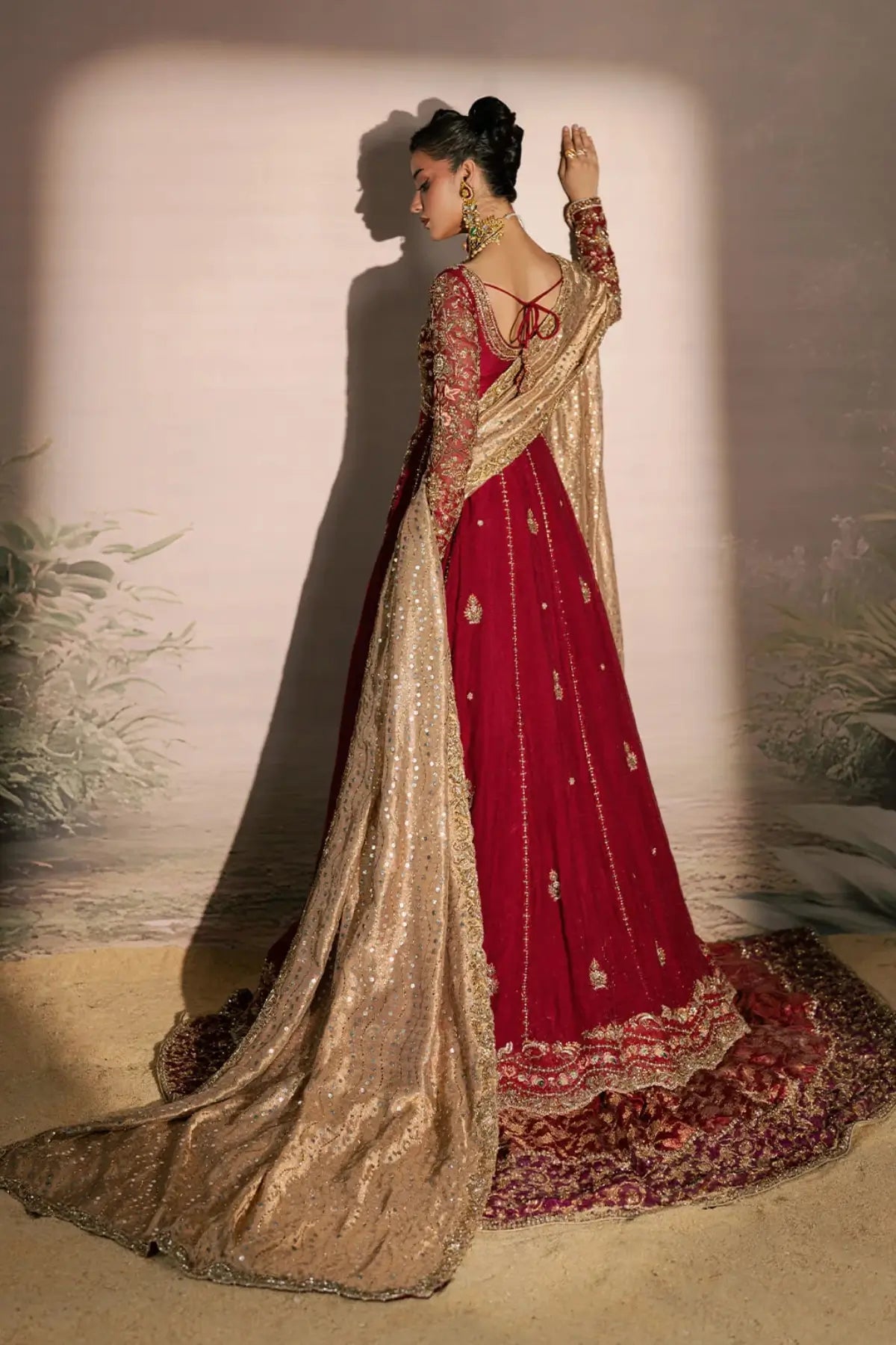 Luxury Pakistani red bridal peshwas with zardozi work
