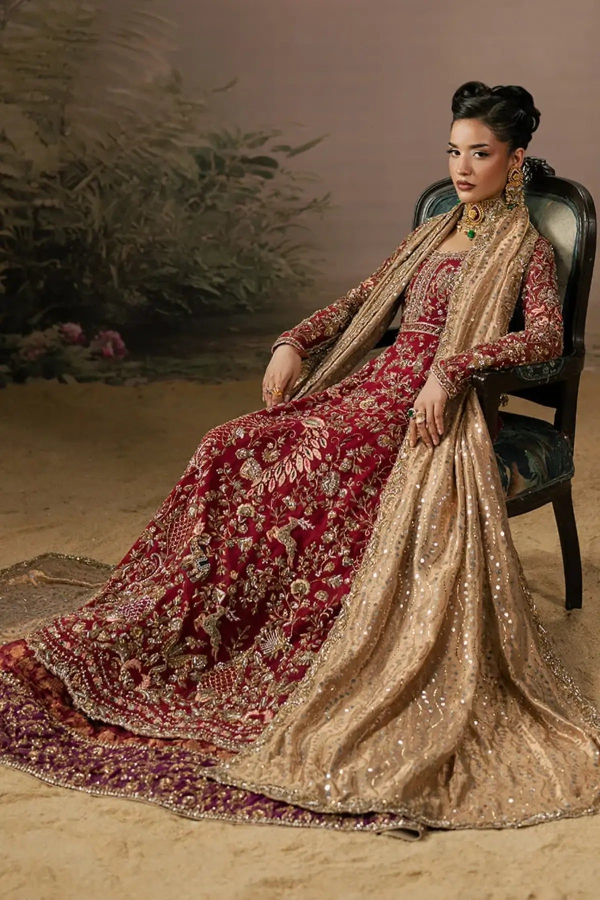 Luxury Pakistani red bridal peshwas with zardozi work