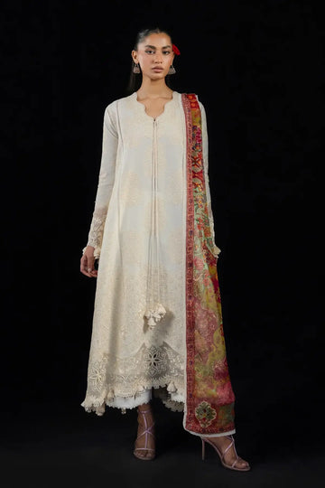Sefi white designer lawn stitched 3PC suit with chiffon dupatta by Hussain Rehar Pakistanimoda