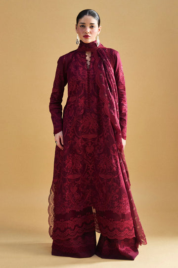 Sei-9A- Embroidered Maroon Lawn Ensemble By- Zara Shahjahan