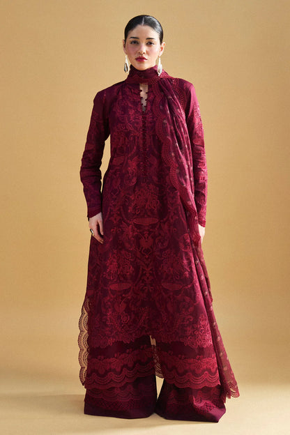 Sei-9A- Embroidered Maroon Lawn Ensemble By- Zara Shahjahan