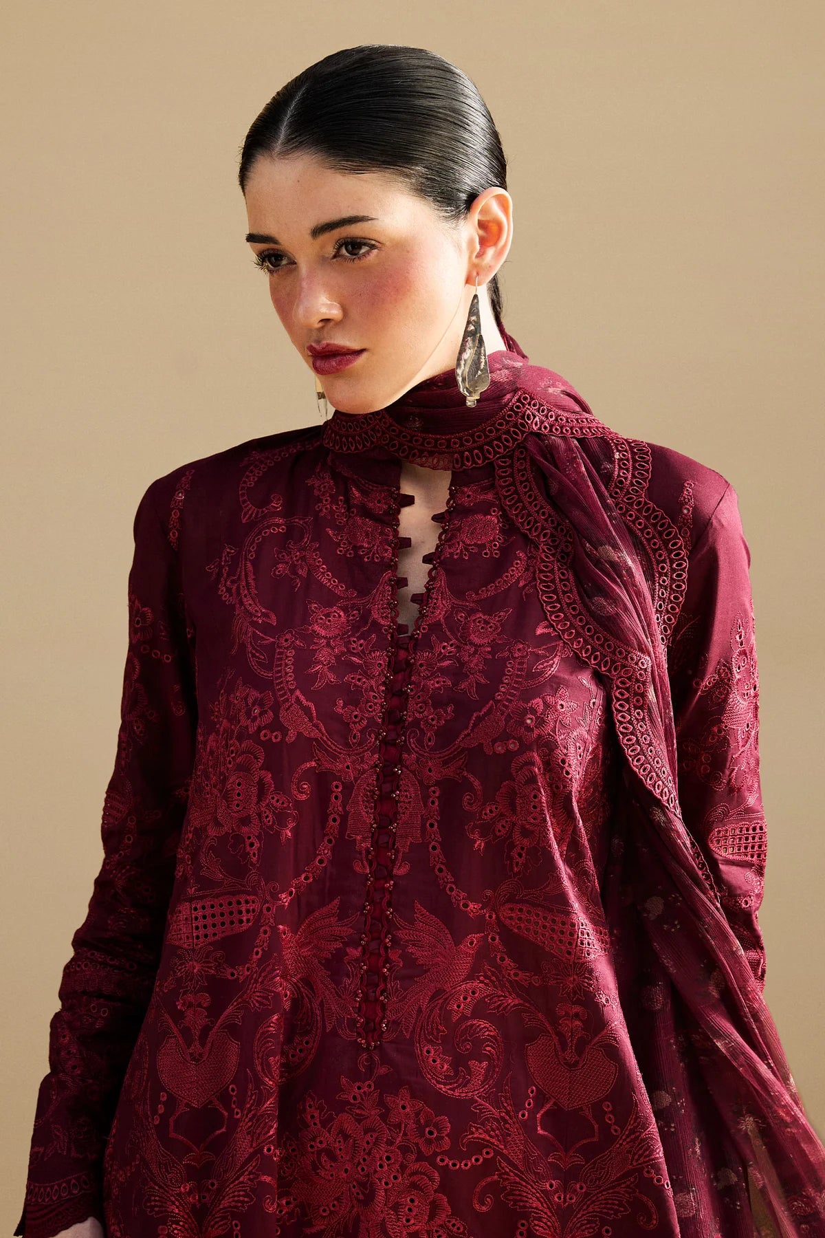 Sei-9A- Embroidered Maroon Lawn Ensemble By- Zara Shahjahan