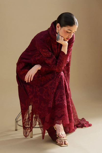 Sei-9A- Embroidered Maroon Lawn Ensemble By- Zara Shahjahan